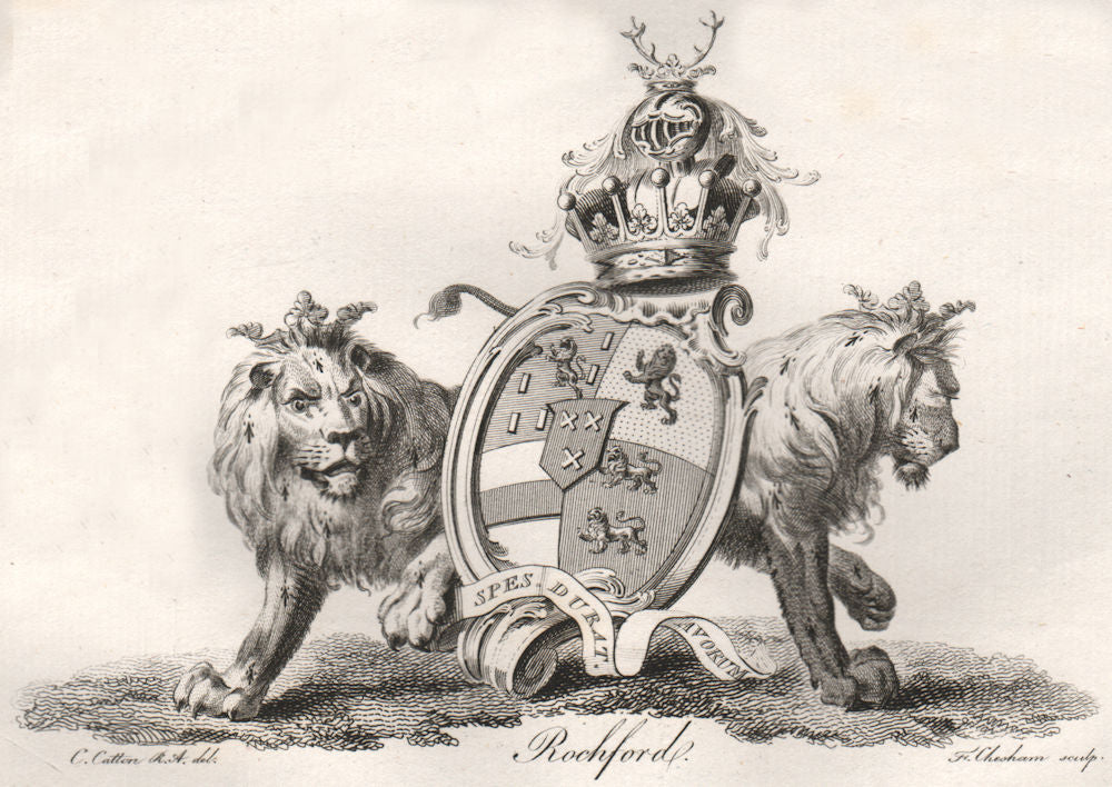 ROCHFORD. Coat of Arms. Heraldry 1790 old antique vintage print picture